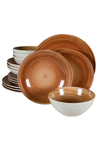 Cesiro 16-piece plate set, for 4 people, Earth, Cesiro, Ivoire White with Brown