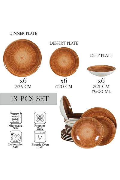 Cesiro 18-piece plate set, for 6 people, Earth, Cesiro, Ivoire White with Brown