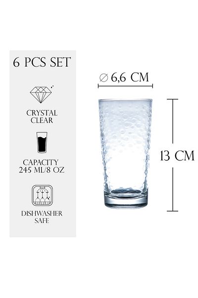 Cesiro Set of 6 water glasses, Mist, 245 ml, Transparent