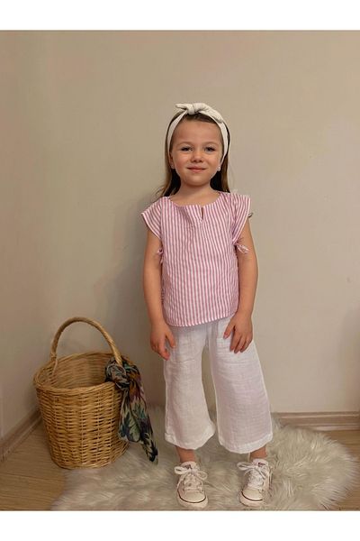 ALPİDS Muslin Pants and Striped Shirt Girl's Suit