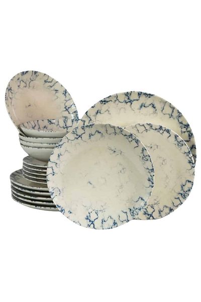 Cesiro 18-piece plate set, for 6 people, Marble, Cesiro, Ivory White with Blue