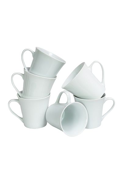 Cesiro Set of 6 bell-shaped mugs, Glossy White, 200 ml