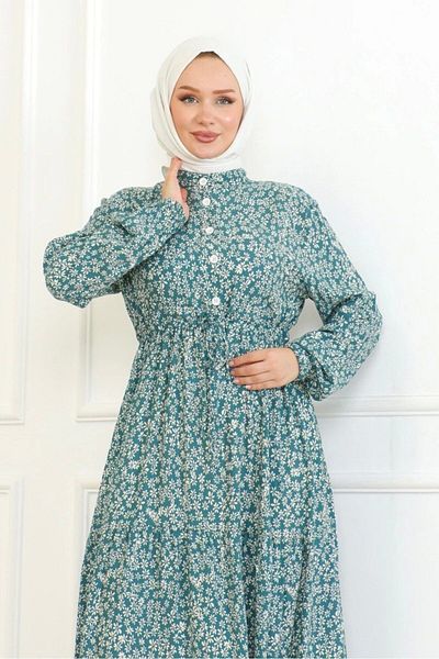 Neva Style Daisy Patterned Viscose Dress - Water Green
