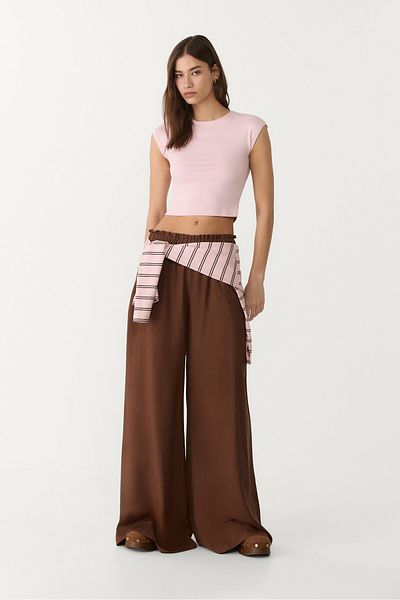 Stradivarius Flowing linen blend palazzo trousers