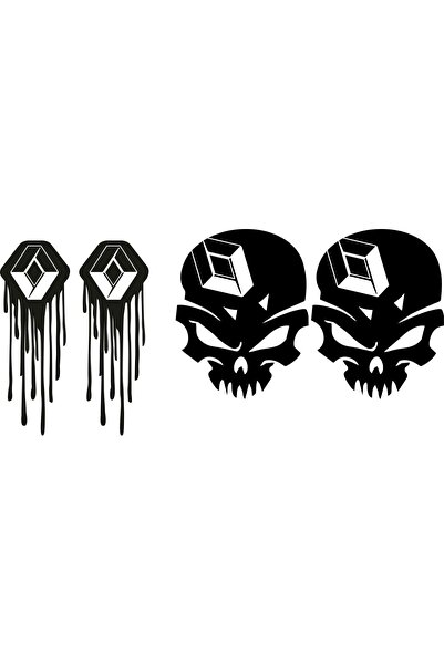 Oto Sticker Renault Sticker 2 Adet Kanlı 2 Adet Kuru Kafa Logo