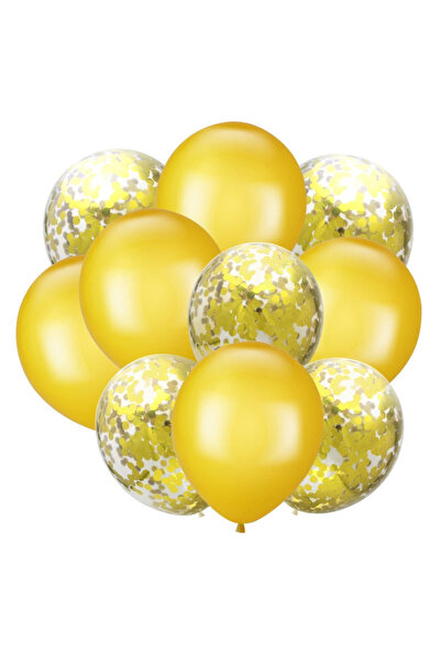 KidMania Buchet 10 baloane din latex cu confetti Yellow Party