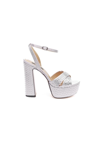 derinet Bilekten Bantlı Taşlı Platformlu Kadın Topuklu Ayakkabı