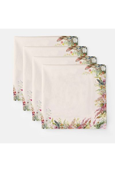 Club Cotton Servet masa 45x45cm Paste, set 4 bucati din bumbac, Club Cotton, Vinca cu iepurasi si flori