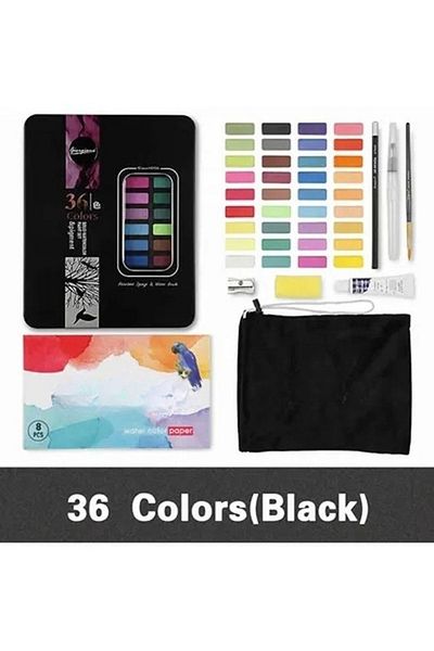 COOYA Solid Watercolors Paints Set, 36 Colors Pigment Drawing Painting With Water Brush Pencil Sponge