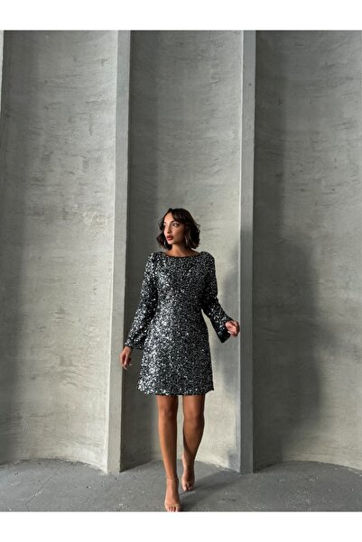 ADA MODA Rochie scurta din paiete cu fundita la spate