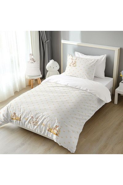 Club Cotton Lenjerie Paste 1 persoana Ginny, bumbac 100%, cearceaf pilota 160x220cm, cu iepurasi si fluturi
