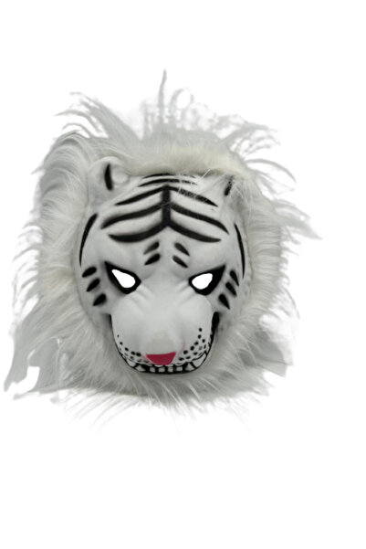 OEM Masca animale tigru cu blana universala, alb, 23 x 24 cm