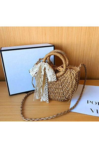 Büyük Hanım حقيبة شاطئ صغيرة من القش