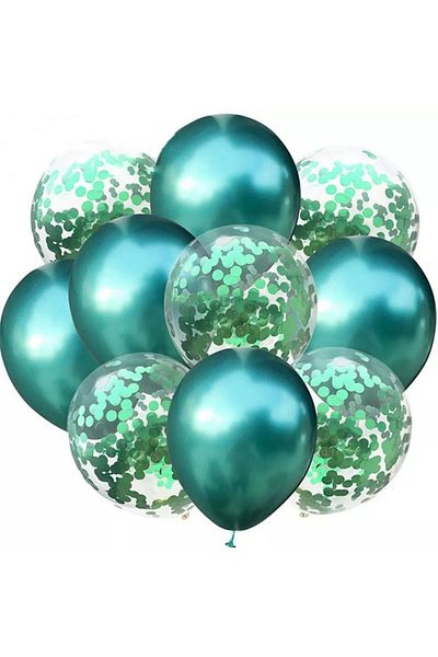 ALMİRA SOLMAZ TİCARET Buchet 10 Baloane Latex Cu Confetti Magic Green,12 Inch