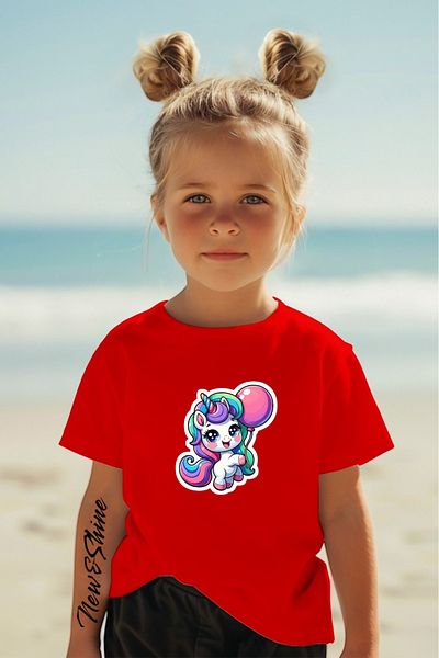 New Shine In the Cart, 1 T-Shirt Is a Gift for Purchases of 6 or More - Unicorn Printed Oversize Children's T-Shirt