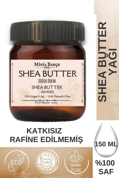 Minia Bahçe Bitki ve Sanat Atölyesi Cold Pressed Shea Butter Oil (Karite) - 100% Natural & Pure, 150 ml