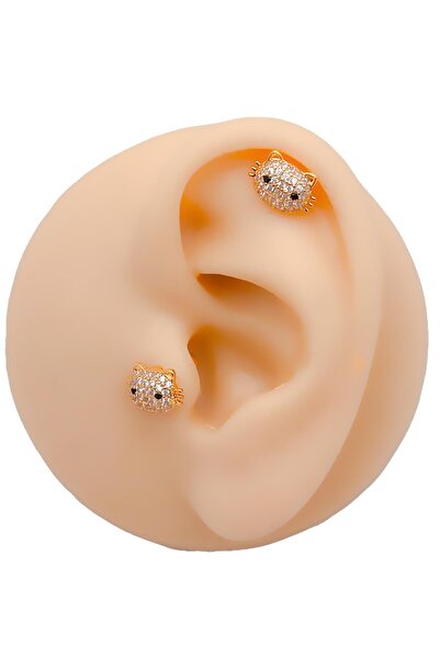 Trinos Cerrrahi Çelik Zirkon Taşlı Kitty (Minnoş Kedi) Kıkırdak Tragus Helix Piercing (1adet)