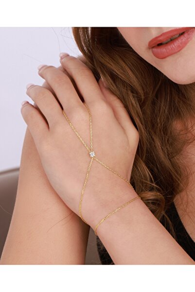 Mistik Silver Tek Taşlı Gümüş Şahmeran Bileklik - Gold Renk