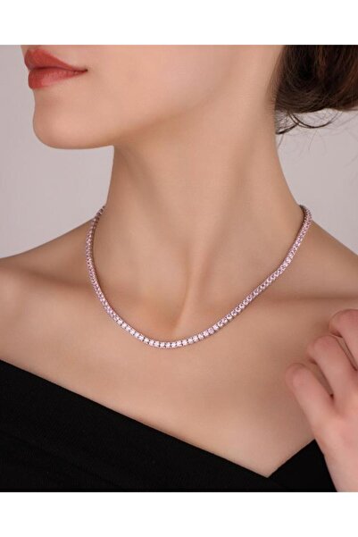 Mistik Silver Pembe Taşlı 3 Mm Suyolu Gümüş Kolye
