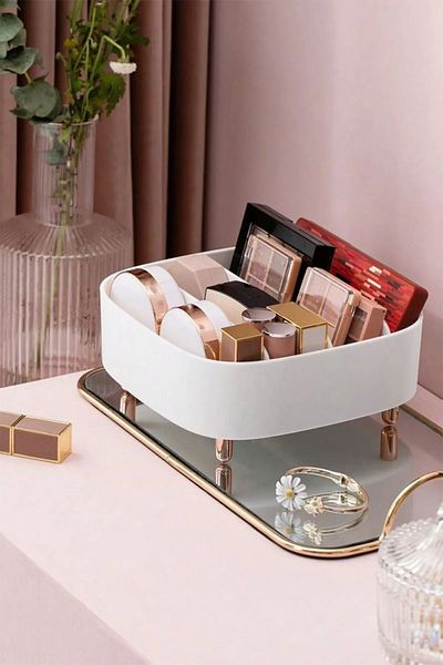 LEON LİFE 4 Compartment Standing Makeup Gauge-Luxury Jewelry Gauge-White