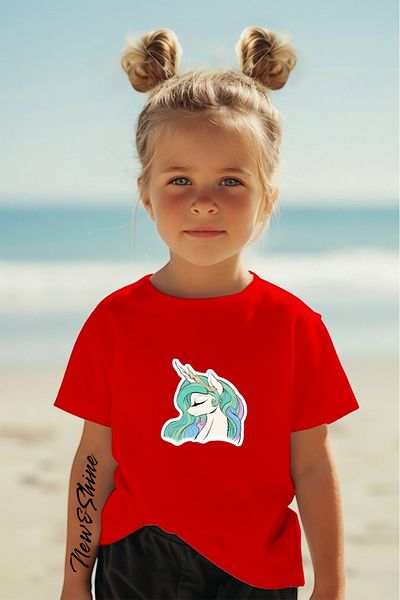 New Shine In the Cart, 1 T-Shirt Is a Gift for Purchases of 6 or More - Unicorn Printed Oversize Children's T-Shirt