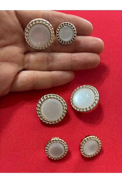 BEİLYS COSMETİCS & ACCESSORY Set of 6 3 Big 2.5cm 3 Small 1.7cm Mother of Pearl Plated Gold Deyat Design Button with Stone Inside(Bd24)
