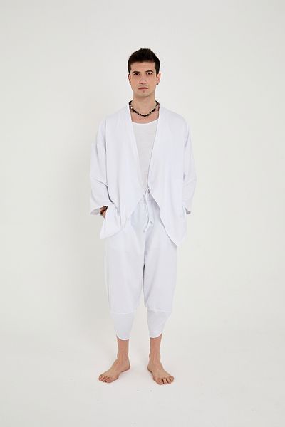 RELAXL Unisex Λευκό Μοντέρνο Φαρδύ Παντελόνι Γιόγκα Διαλογισμού