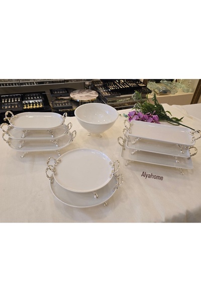 alya home aksesuar 9 Parça Gümüş Porselen Set