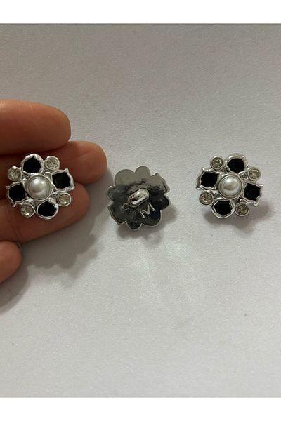 BEİLYS COSMETİCS & ACCESSORY 3Pcs Design 2.5cm Black Mother of Pearl, White Stone & Pearl Button Bd23