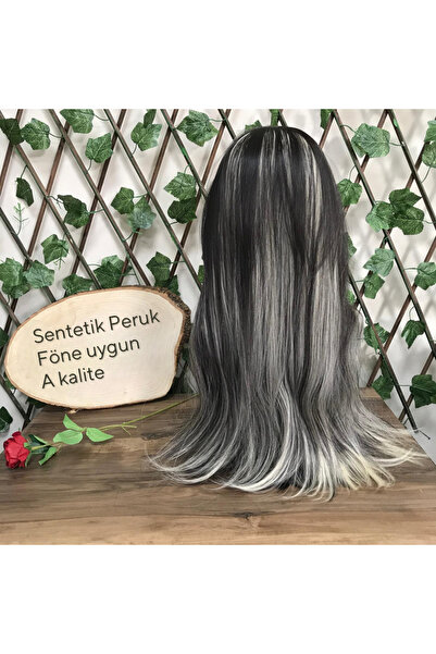 papatya peruk Kahküllü Kırçıllı Gri Uzun Sentetik Peruk