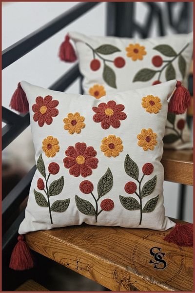 SasoHome Beauty Flowers Punch hímzés mintás dobópárnahuzat