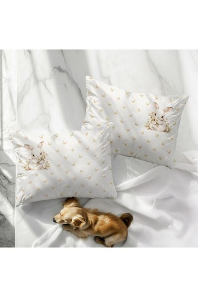 Club Cotton Set of 2 Easter pillowcases with bunnies and butterflies, 50x70cm, Ginny