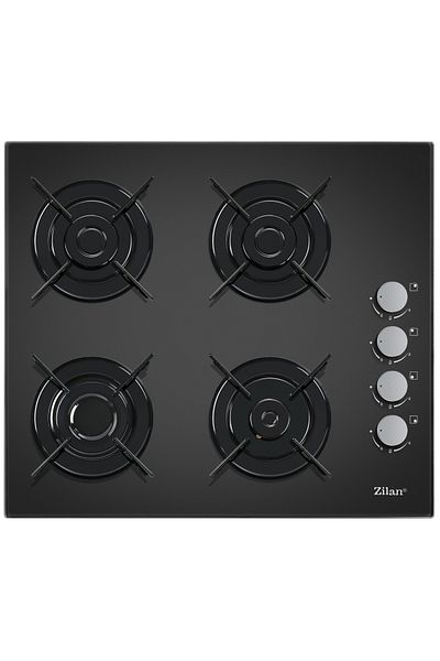 Zilan Built-in hob Zilan ZLN-0058, LPG or natural gas, 59x51 cm, 4 Burners, Electric Ignition, Black Glass