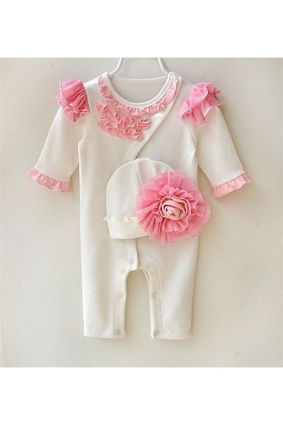 nannie Evelina Baby Girl Jumpsuit With White Hat - 3-6 Months
