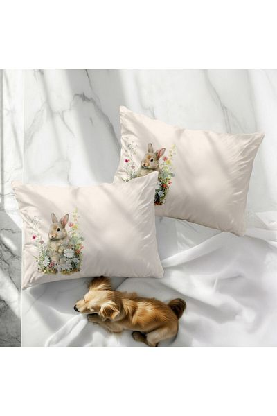 Club Cotton Set of 2 Easter pillowcases with bunnies and flowers, 50x70cm, Vinca