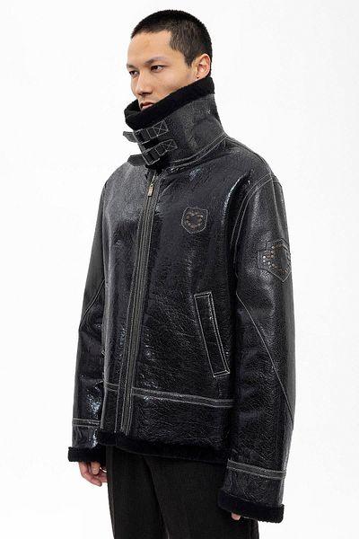 Deriderim Men's Genuine Fur Coat with Black Hairy Buckle Pockets and Unlined Zipper Closure