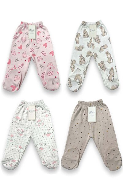 Kindo Baby Desenli Patikli Bebek pantolon Tek alt  4 lü paket  %100 pamuklu ü...