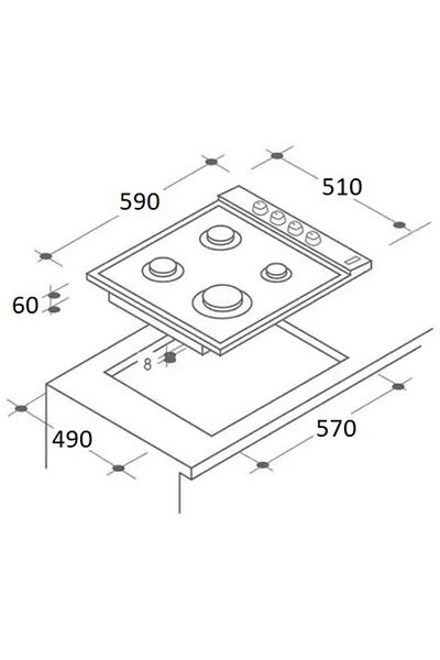 Zilan Built-in hob Zilan ZLN-0058, LPG or natural gas, 59x51 cm, 4 Burners, Electric Ignition, Black Glass