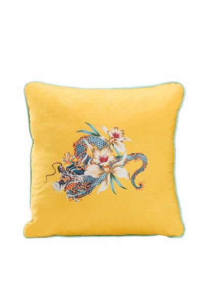 Lenjerii Deosebite Decorative velvet pillowcase 43x43cm, Yellow Dragons DF3