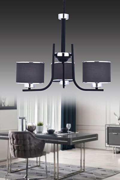 polataydinlatma ALAZ 3 LÜ AVİZE SiYAH (KROM ŞERiTLi ŞAPKA)