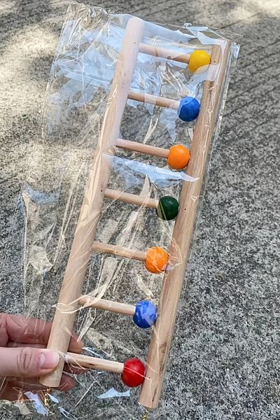 Alyones Natural Wooden Climbing Ladder - Bird Toy with Colorful Beads Swing
