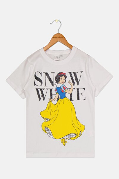 DİSNEY PRİNCESS Kids Girl Short Sleeve Graphic Print T-Shirt, White Combo