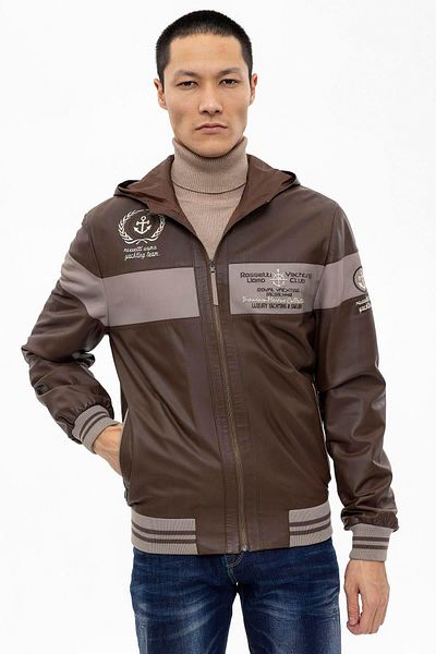 Deriderim Cassius Brown Leather Inside Waterproof Fabric Zippered Men's Double Sided Genuine Leather Coat