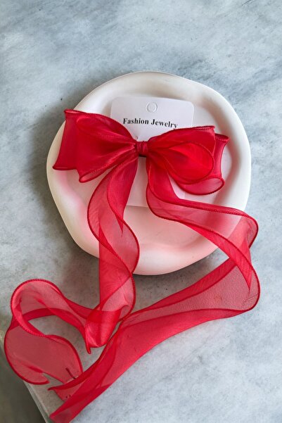 MUTENA مشبك تلقائي أحمر مع تعليق من التول - مشبك تلقائي موديل القوس الأحمر