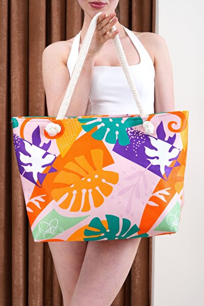 SEBOTEKS Zippered Lined Beach Bag with Pocket Sbc3217