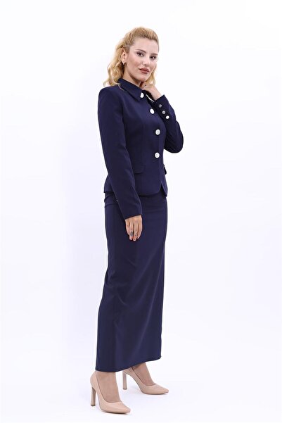 ÖNDER ÖZSOY Peplum Ceket & Uzun Kalem Etek Takım-Lacivert