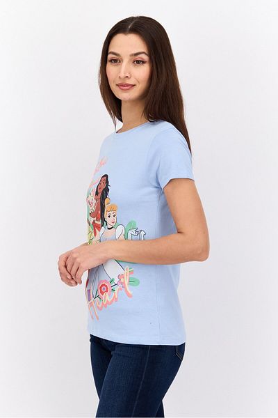 DİSNEY PRİNCESS Women Round Neck Short Sleeves Graphic Print T-shirt, Sky Blue