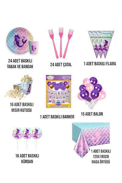 Evabrite Mermaid Themed Full Birthday Party Set for 24 People