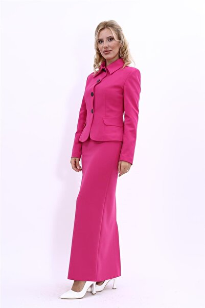 ÖNDER ÖZSOY Peplum Ceket & Uzun Kalem Etek Takım-Fuşya