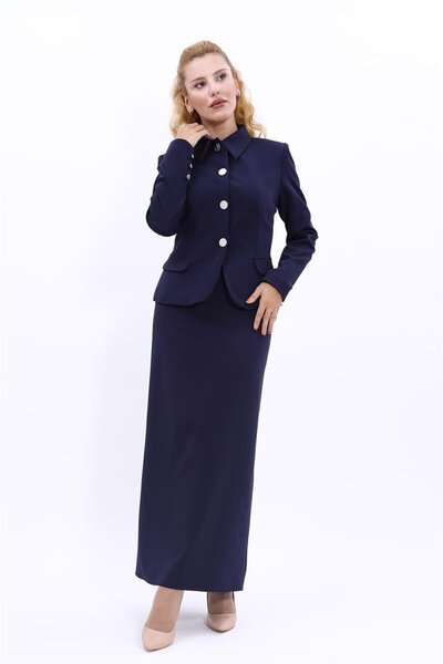 ÖNDER ÖZSOY Peplum Ceket & Uzun Kalem Etek Takım-Lacivert